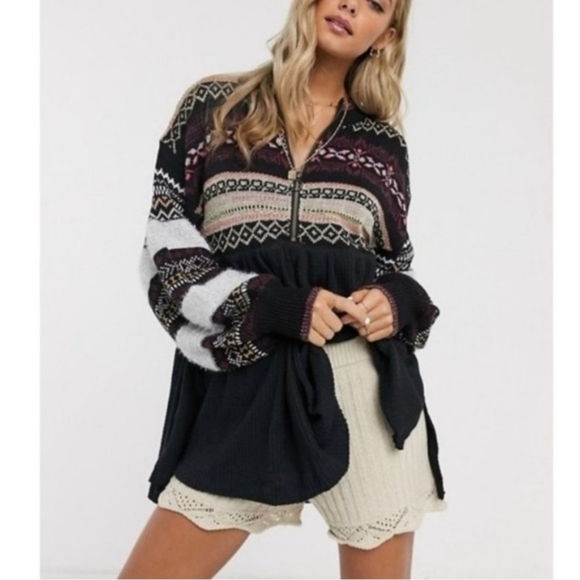 Nwt Free People Cozy Cabin Jumper Blk Lg - Picture 3 of 9
